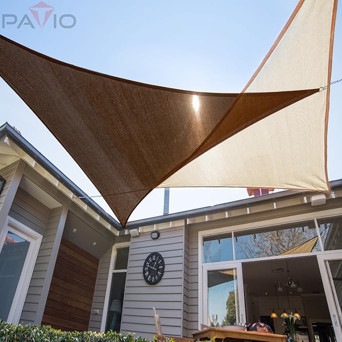 Patio Paradise 3' x 3' x 3' Sun Shade Sail Triangle Canopy Shade Cloth Fabric Sunlight Block Patio Pergola Cover HDPE Deck Awning for Outdoor Backyard Roof Shading, Brown