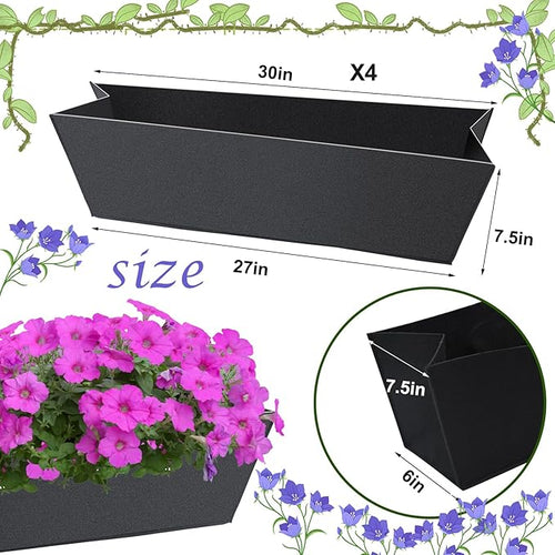 4PCS 30Inch Rectangle Window Box Liner Felt Planter Basket Liner Insert Black Plant Container Liners Non Woven Fabric Liner for Garden Fence Wall Railing Hanging Flower Pot - Avoid Bird Nesting