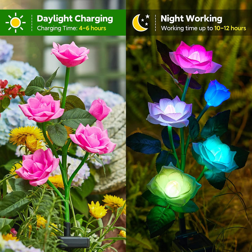 RECHOO Solar Garden Lights Outdoor 10Pack, Solar Flower Lights with 50 Rose | Multi-Color Changing LED Waterproof Solar Lights, Garden Decor for Landscape Pathway, Gifts for Women
