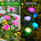 RECHOO Solar Garden Lights Outdoor Decorative, 3 Pack Solar Flower Lights with 15 Rose Flowers, Multi-Color Changing LED Waterproof Garden Decor for Landscape Pathway, Mother's Day Gifts for Women