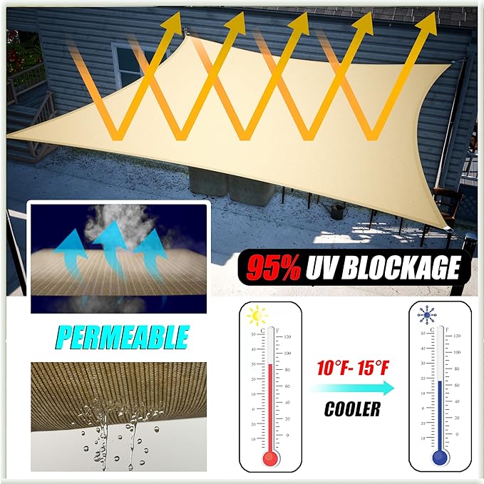Amgo Custom Size 11' x 14' x 17.8' Gray Right Triangle Sun Shade Sail UPF50+ AGTAPRT12, Order to Make Canopy Awning, 95% UV Blockage, Water & Air Permeable, Commercial Standard (We Customize)