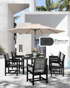 SERWALL 9-Piece Outdoor Dining Set, 60" - 83" Expandable Patio Dining Table with 6 Breathable Textilene Chairs, All Weather HDPE Patio Furniture Set for Backyard, Garden, Black