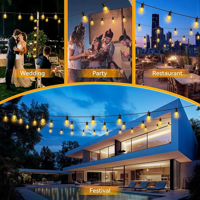 Outdoor String Lights Patio LED Light Outside - 20M 18+1 S14 LED 65ft Porch Lighting IP65 Waterproof