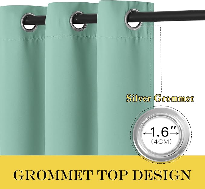 NICETOWN Aqua Blue Blackout Curtains for Bedroom/Living Room 132 Inch Length - Thermal Insulated Room Darkening Grommet Top Window Curtains (100 by 132 - Inch, 1 Panel)