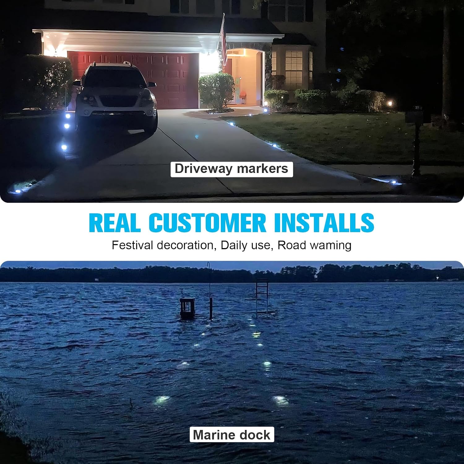 VOLISUN Solar Deck Driveway Dock Lights,Solar Pathway Lights,Warm 8 Pack | Solar Powered LED, IP68 Waterproof Led Outdoor Warning Step Marine Lights for Sidewalk Garden Yard