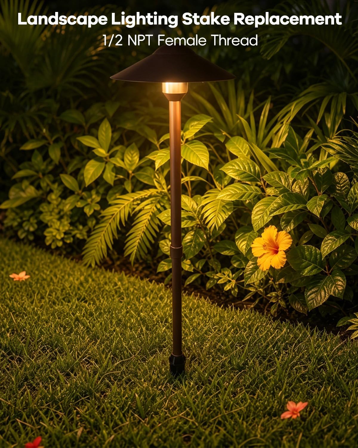 Landscape Lighting Stakes, 1/2 NPT Female Thread, 8.6 Inch Solid Plastic Spikes,Corrosion Resistant Replacement Spikes for Outdoor Garden Yard Path Lights, Spotlights 4-Pack