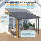 AECOJOY 10' x 10' Adjustable Height Outdoor Gazebo Pergola for Patio, Large Wall-Mounted 6.5-9.8 Ft Hard Top Lean to Metal Heavy Duty Metal Awnings Shelter Pergolas and Gazebos Clearance with Roof