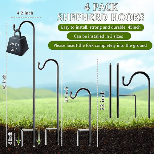 4 Pcs 45 Inch Shepherds Hook for Outdoor Adjustable Bird Feeder Pole Metal Steel Shepard Hooks for Hummingbird Stand Feeder Pole for Garden Plant, Lantern, Hanging Wedding Decor