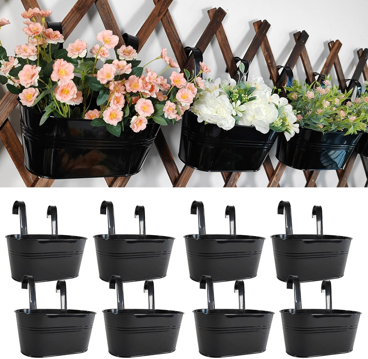 10" metal hanging planter for railing with detachable, main product view