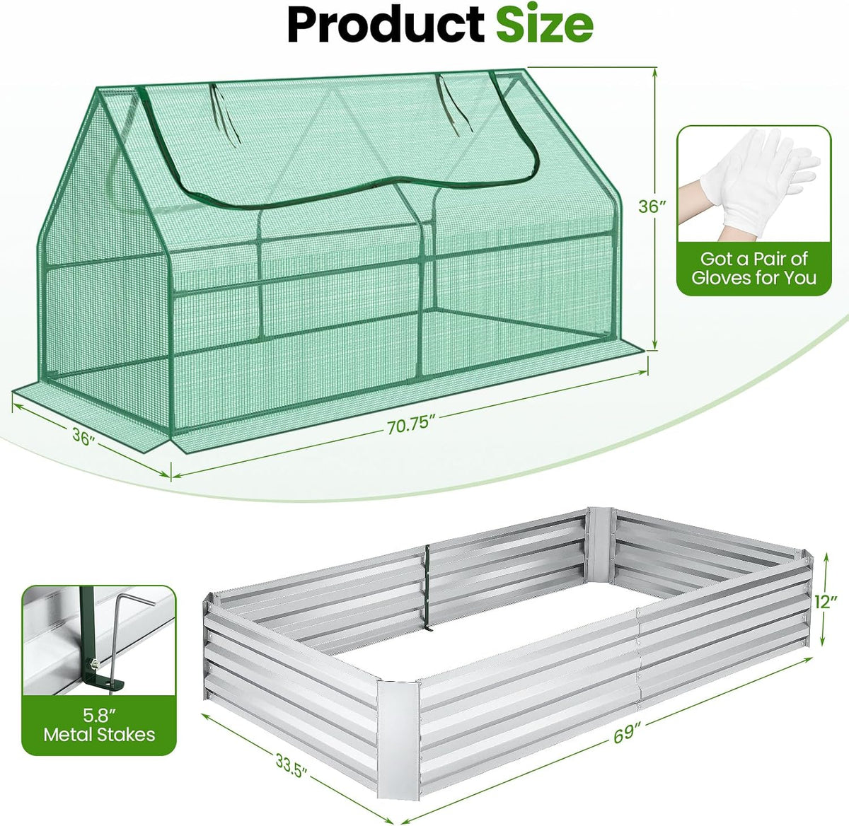 homdox 6x3x3ft galvanized raised garden bed with cover, package contents