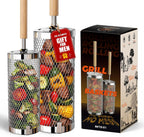 Rolling Grill Basket 2-Pack,304 Stainless Steel Grill Basket with Removable Wooden Handle,BBQ Tool & Smoker Accessory for Grill Rotisseries Veg & Shrimp,Ideal for Outdoor Cooking,Camping & Gifts for Dad/Husband/Men