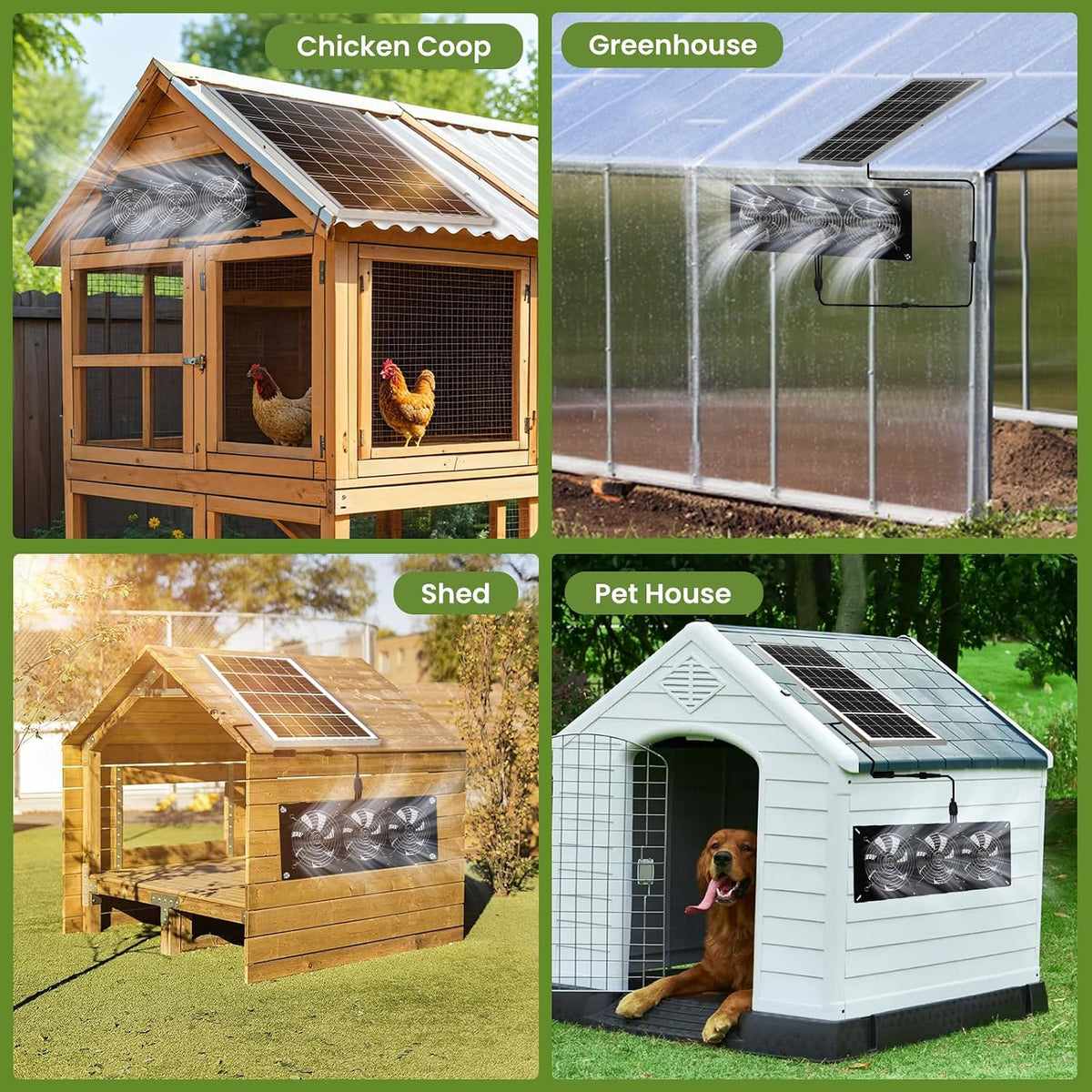 waterproofed solar powered 3 fan kit for outdoor, front angle view