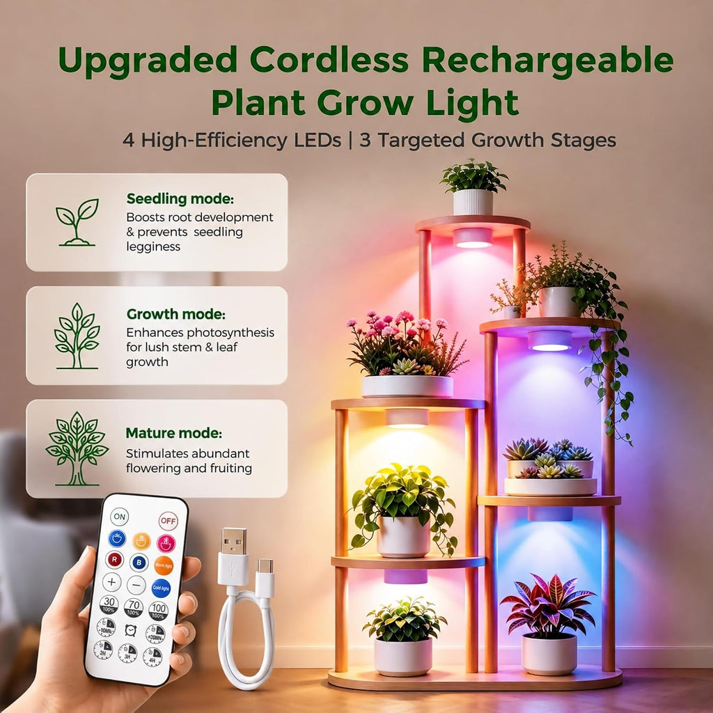rechargeable grow lights for indoor plants, 2 pack showing dimensions