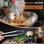 Hotec Stainless Steel Kitchen Tongs, Locking Metal Food Tongs for Cooking, Serving, BBQ, Grill & Air Fryer with Non-Slip Grip, Set of 2-9" and 12"