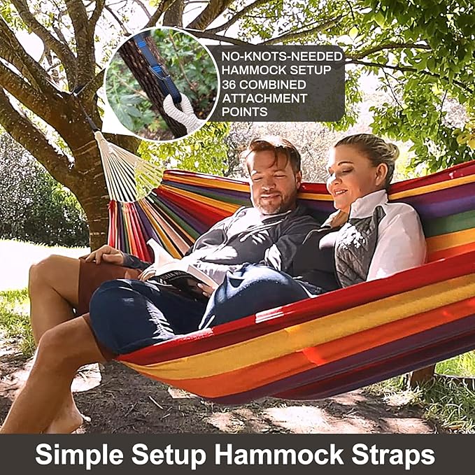 Brazilian Double Hammock with Tree Straps,Extra Large 240x160cm,2 Persons Hammock for Backyard Patio Outdoor and Indoor,450lbs Weight Capacity,Soft Woven Cotton Fabric