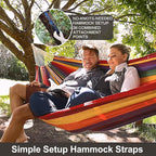 Brazilian Double Hammock with Tree Straps,Extra Large 94x63IN,2 Persons Hammock for Backyard Patio Outdoor and Indoor,450lbs Weight Capacity,Soft Woven Cotton Fabric - Coffee Stripe