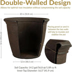 Sunnydaze 20-Inch Anjelica Large Plastic Pot for Plants - Outdoor Double-Walled Large Plastic Planter with Drillable Drainage Holes - Sable - 2pk