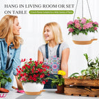 10 Inch Hanging Baskets 2 PC with Chains, Self-Watering Hanging Planters for Indoor Outdoor Plants, Plastic Hanging Flower Pots,White Brown