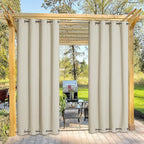 NICETOWN Outdoor Curtain for Patio Waterproof & Windproof, Thermal Insulated Top and Bottom Fixed Rustproof Grommets Light Block Outdoor Curtain Drape for Pool, Beige, 1 Panel, W52 by L95