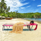 GYMAX Tanning Chair, 350lbs Beach Lounge Chair with Face Hole, Detachable Washable Pillow & Carry Strap, Adjustable Folding Chaise Lounge, Layout Chair for Outside, Patio, Poolside, Lawn (2, Pink)