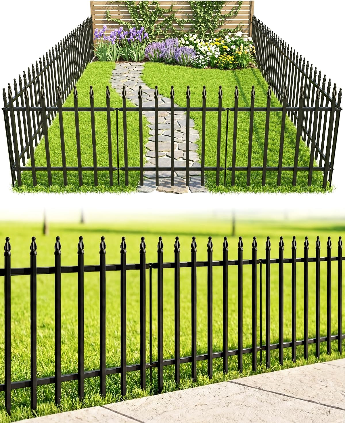 arifaro 5 panels metal garden fence 24" h, main product view