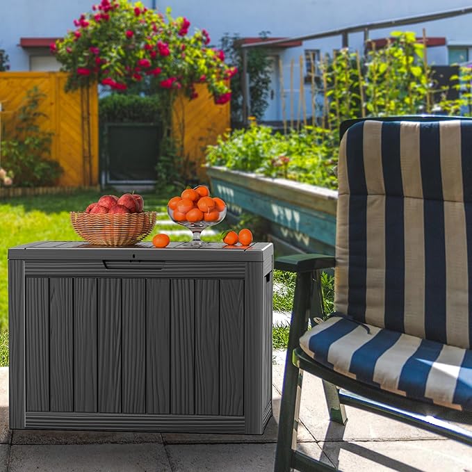 45 Gallon Outdoor Deck Box, Lockable Waterproof Outdoor Storage Boxes For Garden Tools,Indoor Cushions,Accessories Outside Storage Resin Weatherproof Container(Black)