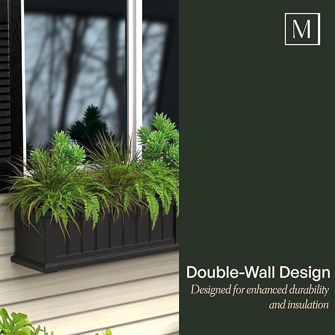 Mayne Cape Cod 4ft Window Box - Black - 48in L x 11in W x 10.8in H - Polyethylene - Built-in Water Reservoir (4841-B)