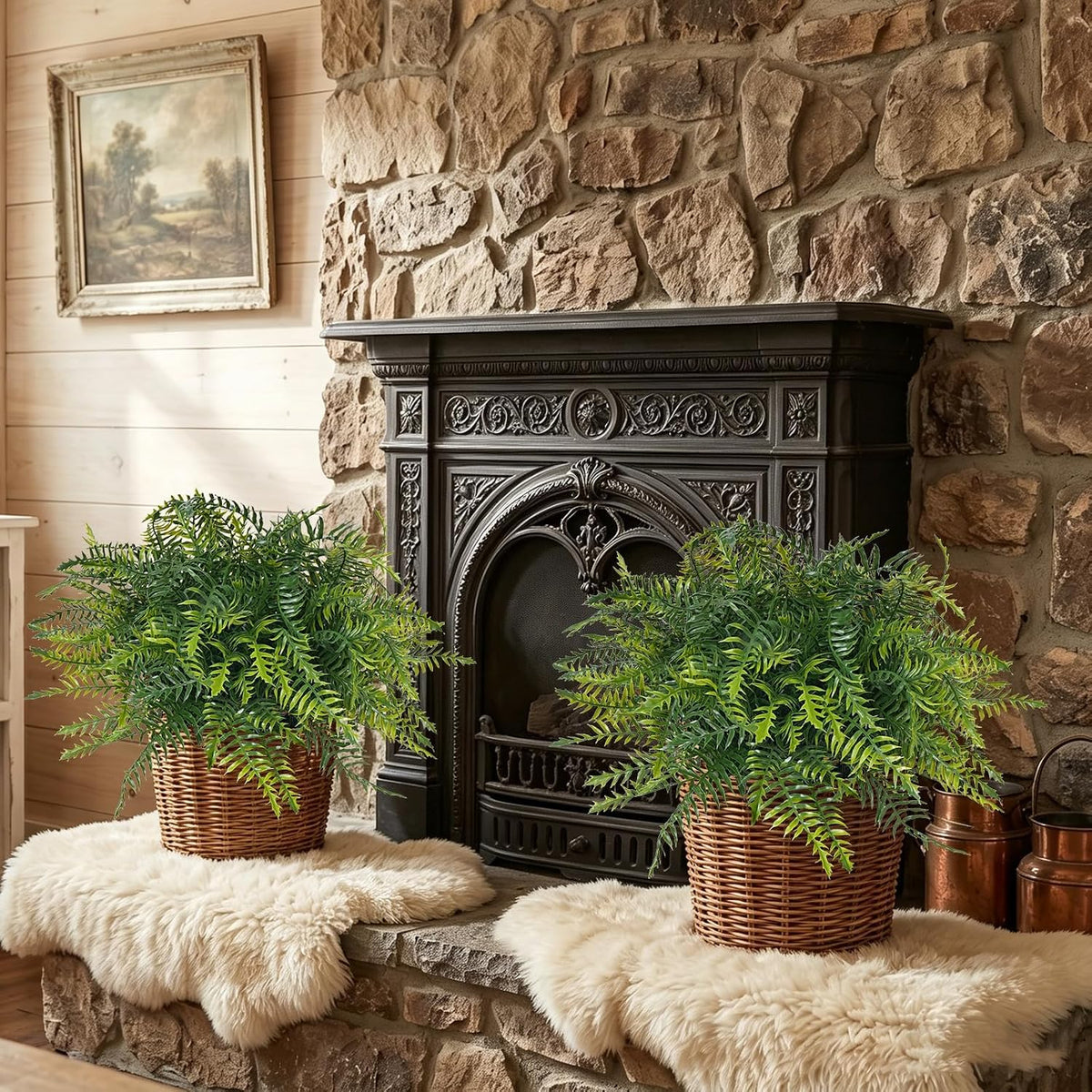2set artificial fern potted plant for front door on a desk or shelf
