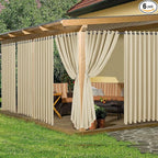 HolidayIdeas Extra Wide Outdoor Curtains for Patio Waterproof, 6 Panels - 110x95 Inches - Weatherproof Privacy Outsides Curtains for Backyard Porch Gazebo, Sunlight & UV Blocking (Cream, Grommet Top)
