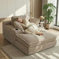 67" Oversized Chaise Lounge Chair Indoor, Soft Boneless Cloud Couch with 3 Pillows, 4 Side Pockets and 2 Cup Holders, Comfy Corduroy Sleeper Couch for Living Room Bedroom