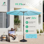 JEAREY 9FT Patio Umbrellas Outdoor Table Umbrella with Push Button Tilt and Crank, Market Umbrella 8 Sturdy Ribs UV Protection Waterproof for Garden, Deck, Backyard, Pool (Sky Blue)