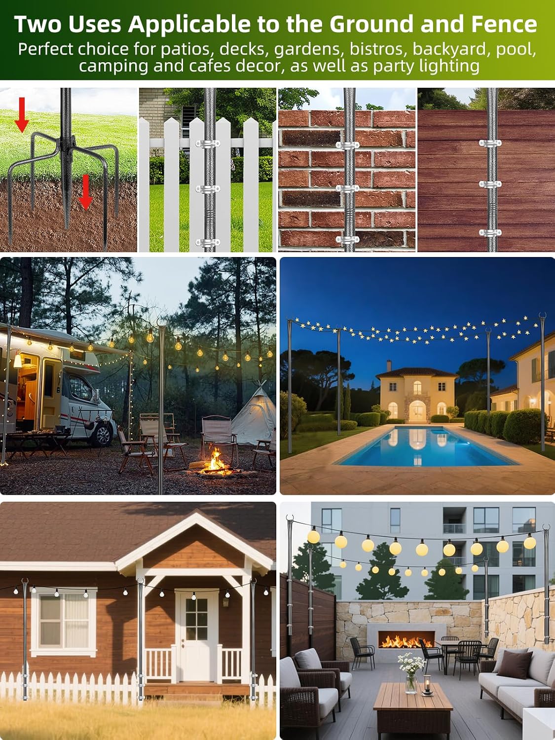 string light poles for outside, 4 pack 10 shown in use