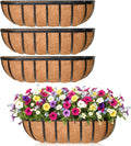 30'' Window Box Railing Planter with Coco Liner,4 Pack Horse Trough Planters Black Metal Hanging Flower Planters Basket for Porch Fence Patio Indoor Outdoor Lawn