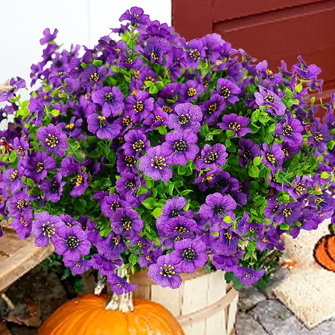 Artificial Flowers for Outdoor, UV Resistant Fake Silk Flowers, Realistic Faux Plants for Outside Indoor Porch Patio Window Box Planter Home Decor (14, Purple)
