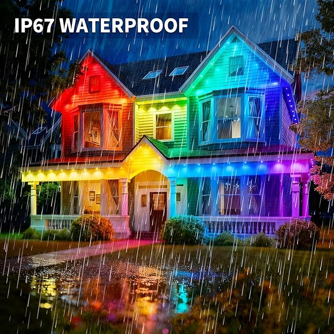 Permanent Outdoor Lights, 50ft Smart Eave Lights with RGB LED Light, IP67 Waterproof, App Control, DIY RGB Light for House Halloween Decorations