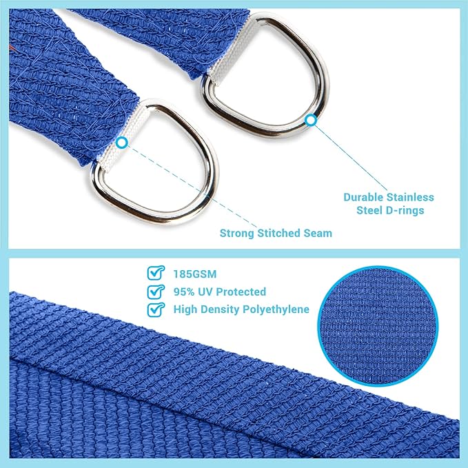 AsterOutdoor Sun Shade Sail Rectangle 8' x 12' UV Block Canopy for Patio Backyard Lawn Garden Outdoor Activities, Blue