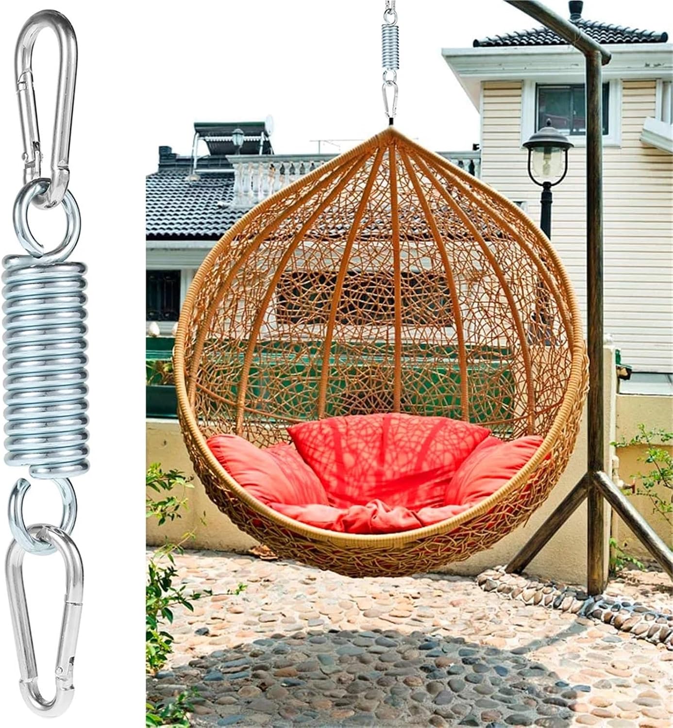 Hammock Chair Spring Hammock Chair Hanging Kit With 2 Carabiner Snap Hooks Heavy Duty With 550 LB Capacity Swing Spring For Swinging