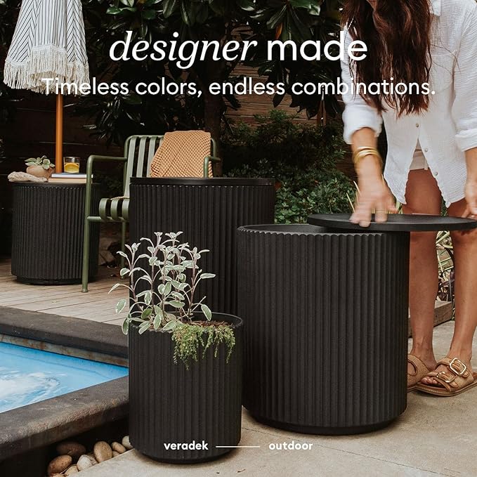 Veradek Outdoor Cooler Side Table - 2 in 1, Black, 21 inch