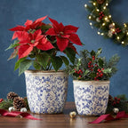 Vintage Ceramic Planter Without Drainage Hole, 6.5 Inch - Indoor/Outdoor Flower Pot for Orchids, Succulents, Blue Floral Rustic Farmhouse Plant Pot for Home, Office & Garden Décor, Ideal Gift