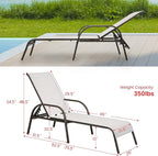 Giantex Set of 2 Patio Lounge Chair, Outdoor Chaise Lounge with 5 Adjustable Backrest, Sturdy Steel Frame, Sunbathing Recliner, Beach Chair, Tanning Chair for Outside, Yard, Balcony, Pool Chairs, Grey