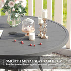 VICLLAX 41.2"x 28" Outdoor Round Patio Table for Lawn Garden, All Weather Metal Round Patio Dining Table with Adjustable Umbrella Hole, Patio Table for 4 Person, Grey Tabletop