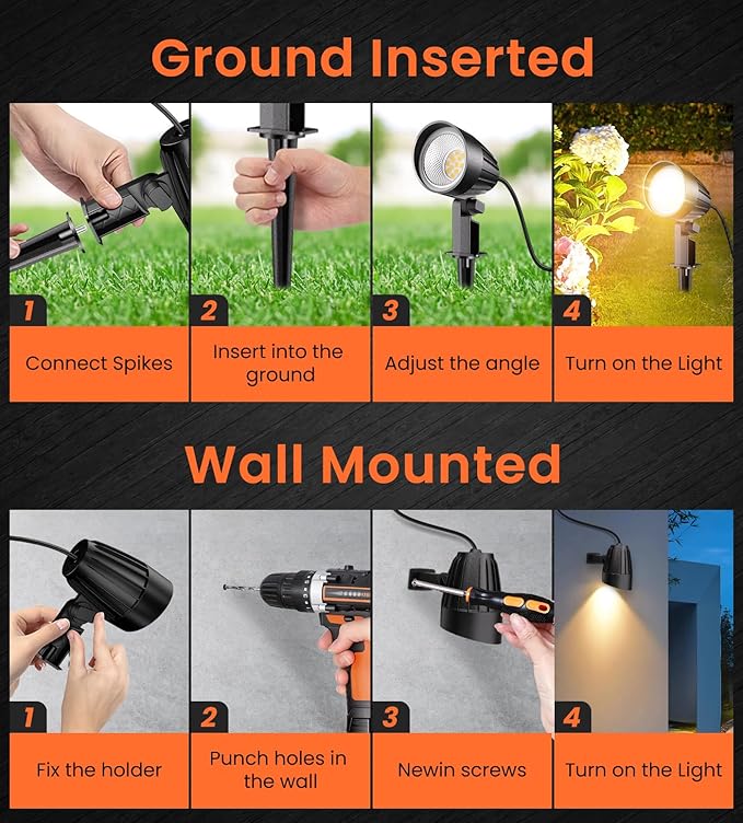 MEIKEE 7W Low Voltage LED Landscape Lights 800LM 12V Outdoor Landscape Lighting 2700K Warm White IP66 Waterproof Garden Pathway Lights Yard Lawn Spotlights with Connectors (4 Pack)