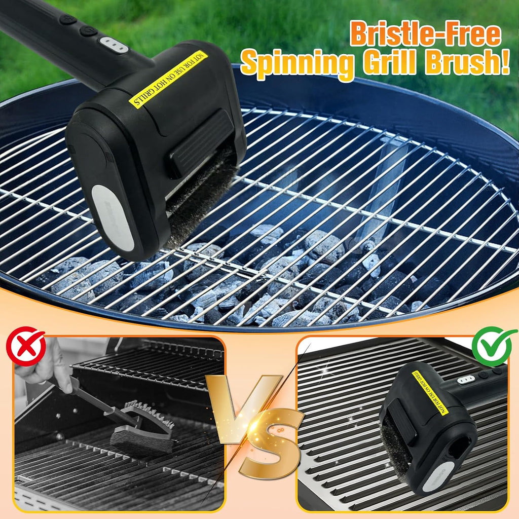 Electric Grill Brush Bristle for Outdoor, Grill Cleaning Brush Rechargeable BBQ Cleaner Brush Head,Safe Grill Brush with Scraper for Cast Iron Stainless-Steel Grates,Black