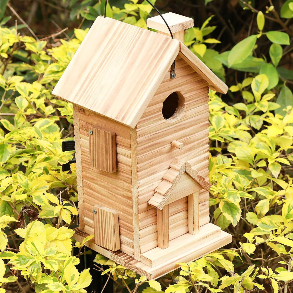 Bird House Outdoor Bird Houses for Outside Clearance,2 Hole Wooden BlueBirdHouse Finch Cardinals Hanging Birdhouse 2 Rooms Nesting Box for Wild Bird Viewing
