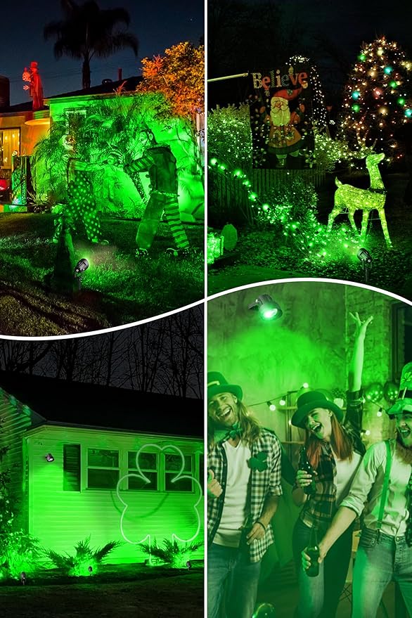 T-SUN Green Spotlight Outdoor, Waterproof LED Landscape Lighting with US Plug, Easy Install 270° Adjustable Outdoor Spot Lights for Garden Tree Yard Decor, 6 Pack