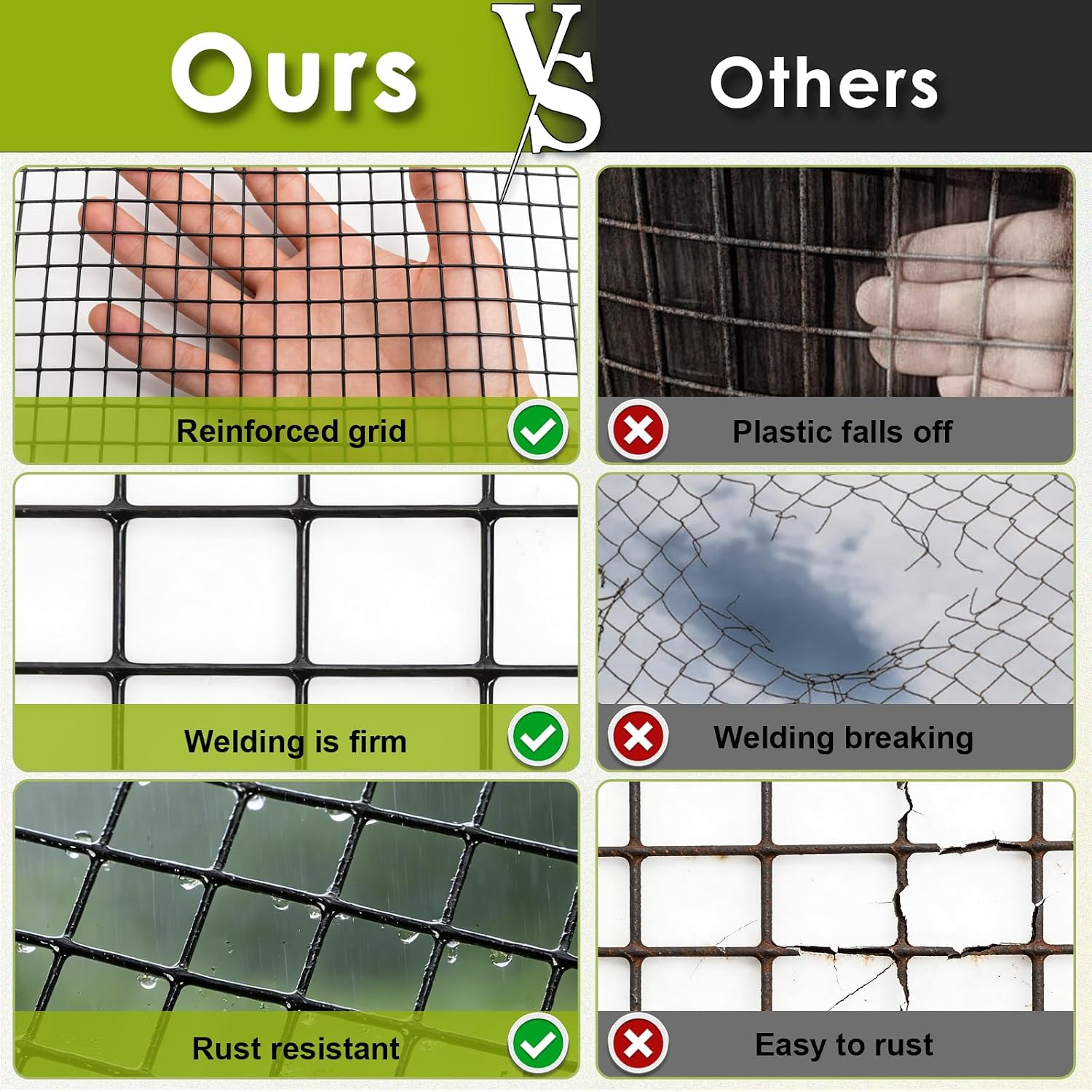 Black Hardware Cloth 2 x 3inch, 24in x 50ft 16 Gauge, PVC Coated Galvanized Steel Chicken Wire Fence Roll Garden Plant Welded Metal Wire Fencing Roll, Rabbit Cages Snake Fence,Black