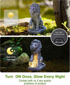 Guardian Lion Outdoor Statues for Garden with Solar Ball (Grey) | 9.45in IP65 Waterproof,Outside Decor, Yard Art Lawn Ornaments, Porch Patio Balcony Home House, Gifts for Mom Grandma Women