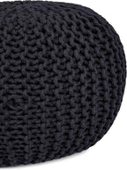 BIRDROCK HOME Round Pouf Ottoman | Cotton Braided Foot Stool with Bean Bag Filling | Boho Foot Rest for Living Room & Bedroom | Compact & Comfortable Seating, Lightweight & Soft | Charcoal