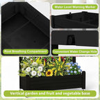 Raised Garden Bed with Trellis, 21 Gallon Self Watering Planter Box with Lockable Wheels & Drainage Holes for Climbing Plants Vegetables Flowers, Anti-Rust Resin for Backyard Patio (Black)