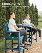 SERWALL 4 Pieces Outdoor Patio Bar Set with 9ft Umbrella, Outdoor HDPE Barstool and Table Furniture Set with Patio Umbrella, Blue